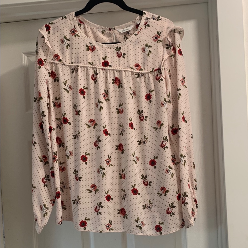 Reitmans Cream Blouse with Red Floral Pattern